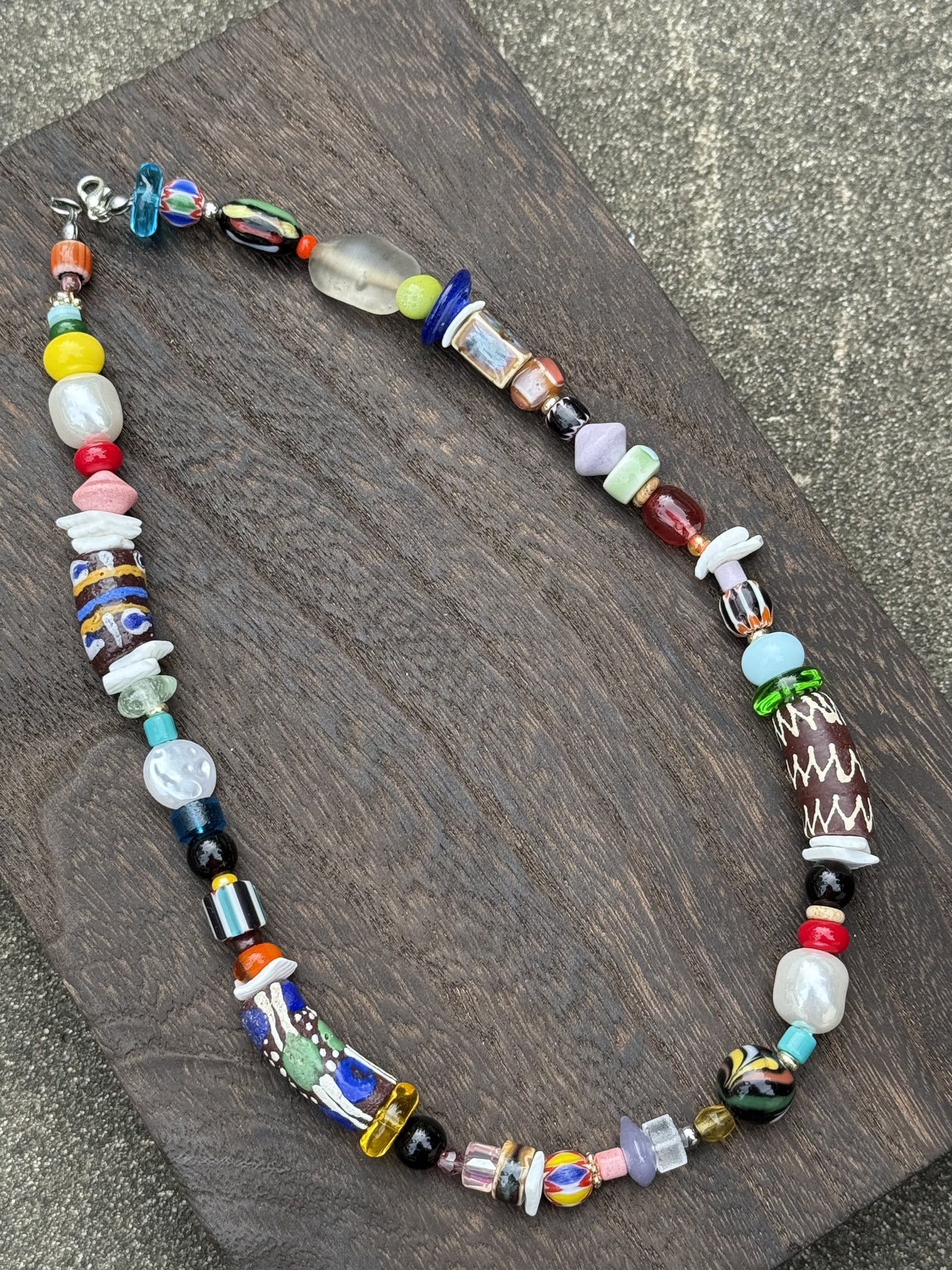 Caracola African Hand Painted Beaded Necklace