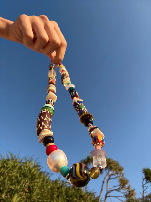 African Handmade Painted Beaded Necklace